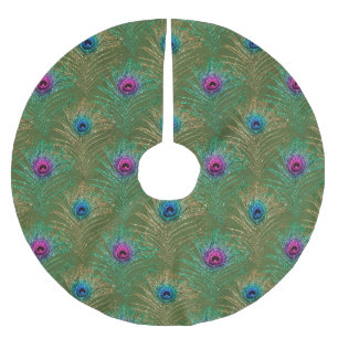 Peacock Feather Glitter and Sparkle Brushed Polyester Tree Skirt