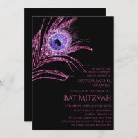 Peacock Feather Glitter Pink Bat Mitzvah Logo