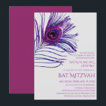 Peacock Feather Glitter Purple Bat Mitzvah Logo Invitation<br><div class="desc">This design features an elegant pink and purple glitter peacock feather on a black background with your Bat Mitzvah Invitation information below. Personalise by editing the text in the text boxes. Add your Corporate Logo to the back of the design. Designed for you by Evco Studio www.zazzle.com/store/evcostudio</div>