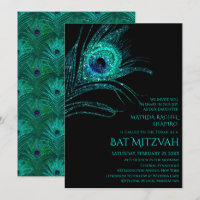 Peacock Feather Glitter Turquoise Bat Mitzvah Logo
