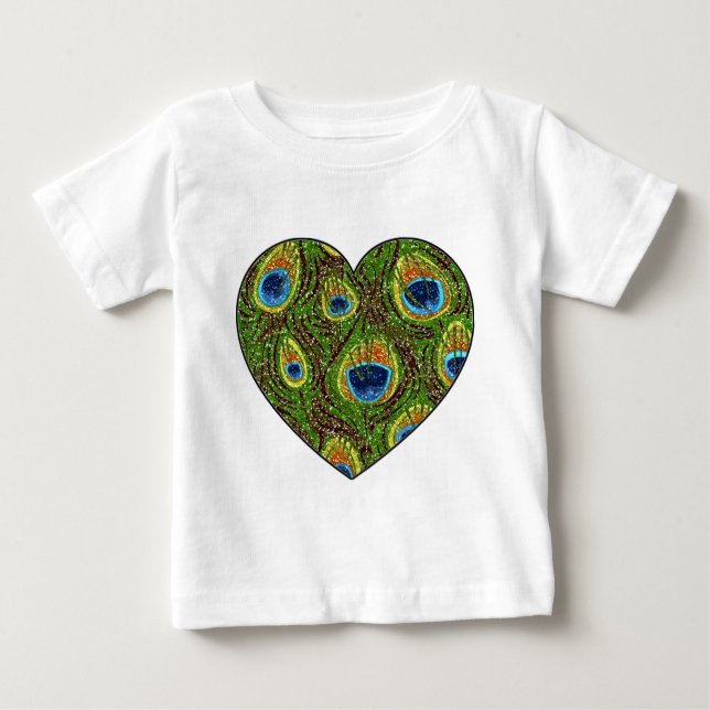 Peacock Feather Glittery Art Print Baby T-Shirt (Front)