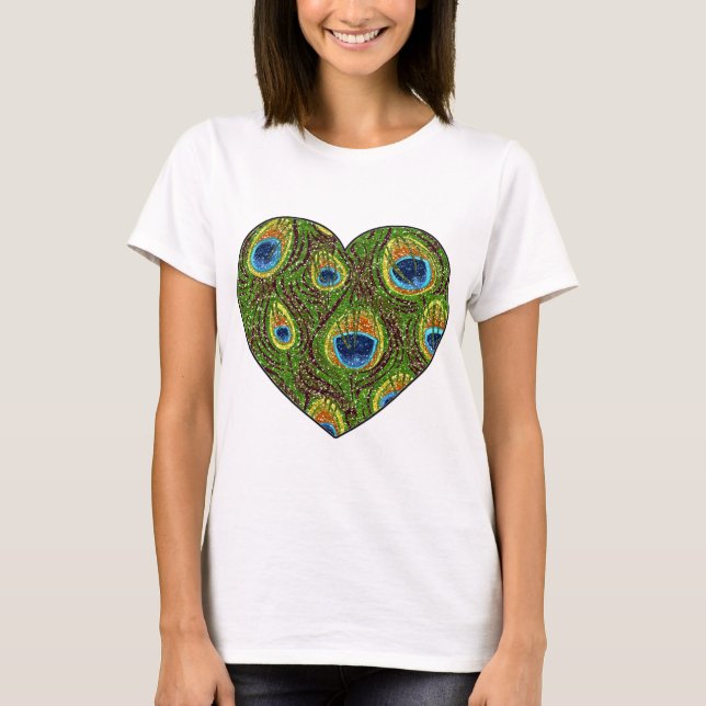 Peacock Feather Glittery Art Print T-Shirt (Front)