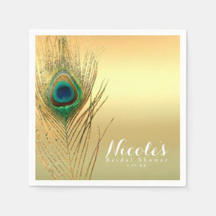 Peacock Feather Gold Exotic Boho Chic Elegant Napkin