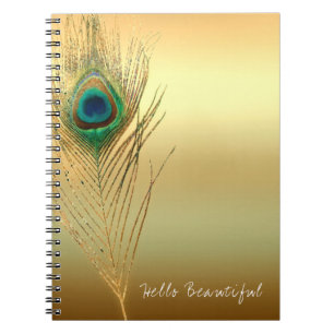Peacock Feather Gold Exotic Boho Chic Glam Custom Notebook