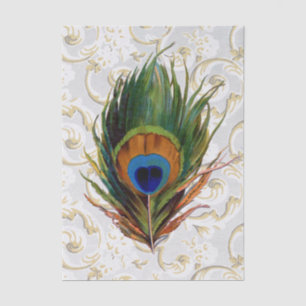 Peacock Feather Gold Swirl Decoupage Bird Vintage Tissue Paper