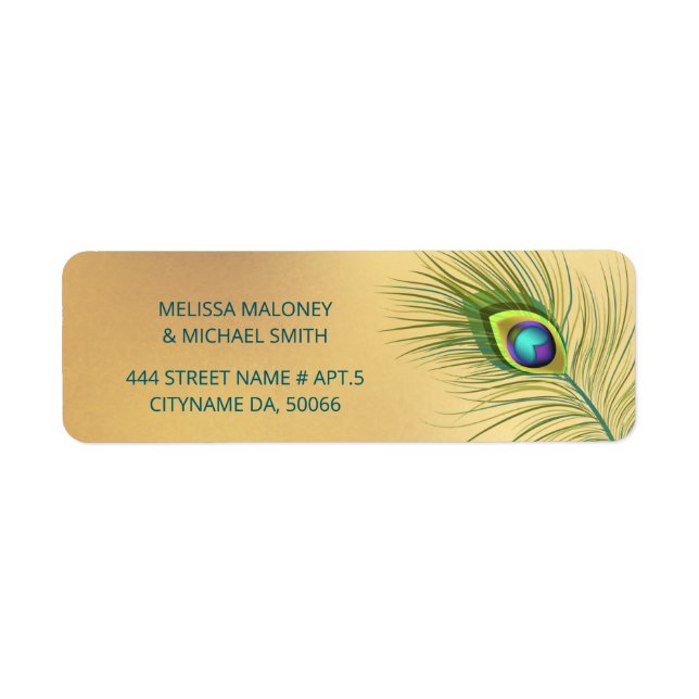 Peacock Feather Gold |  Wedding Return Address Label (Front)