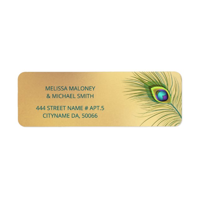 Peacock Feather Gold |  Wedding Return Address Label (Front)