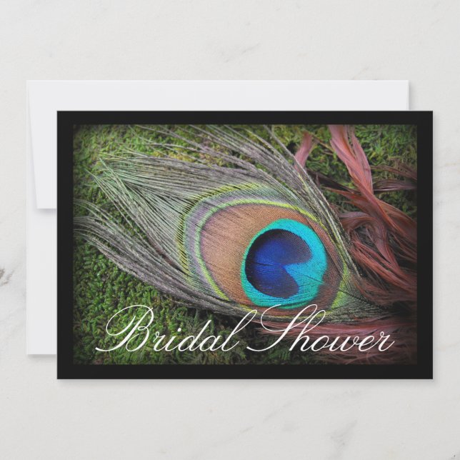 Peacock Feather Green/Black Bridal Shower Invitation (Front)