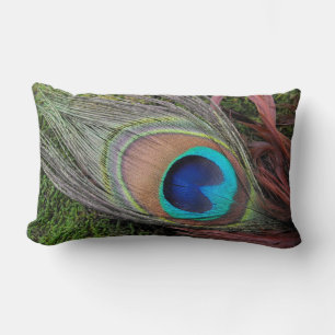 Peacock Feather/Green Moss Decor Lumbar Cushion