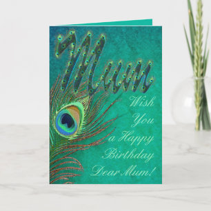 Peacock feather grungy art Mother's birthday cards