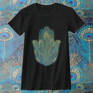 Peacock Feather Hamsa  Boho Judaica T-Shirt