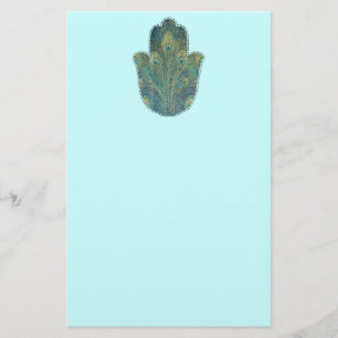Peacock Feather Hamsa Stationery