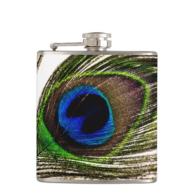 Peacock Feather Hip Flask (Front)