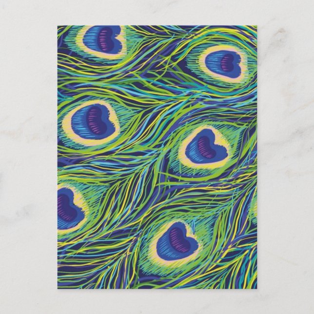 Peacock feather holiday postcard (Front)