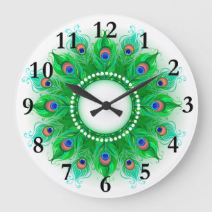 Peacock Feather Home Decor Large Clock