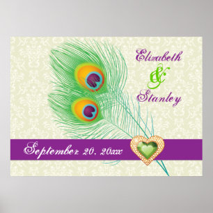 Peacock feather jewel heart wedding anniversary poster