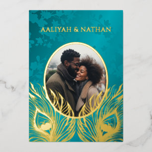 Peacock Feather Jewel Tone Gold Wedding