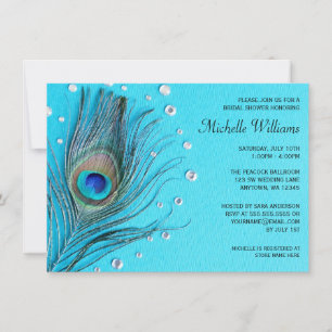 Peacock Feather Jewels Aqua Bridal Shower Invitation