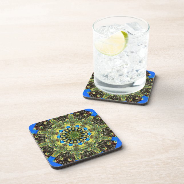 Peacock Feather Kaleidoscope 1 Coaster (Right Side)