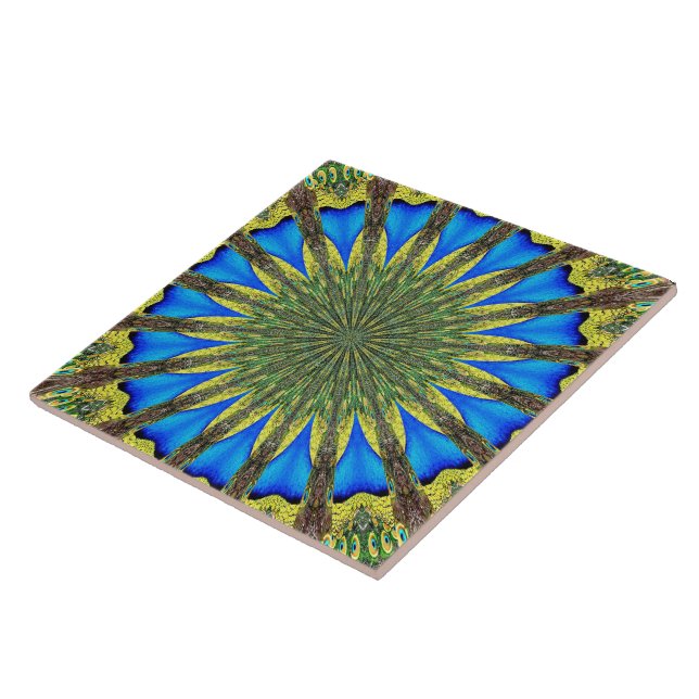 Peacock Feather Kaleidoscope 3 Ceramic Tile (Side)