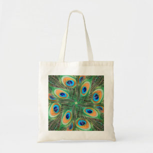 Peacock feather kaleidoscope tote bag
