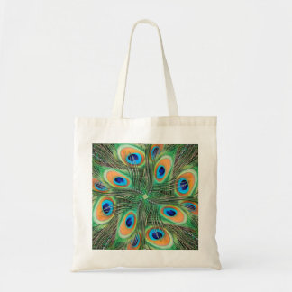 Peacock feather kaleidoscope tote bag