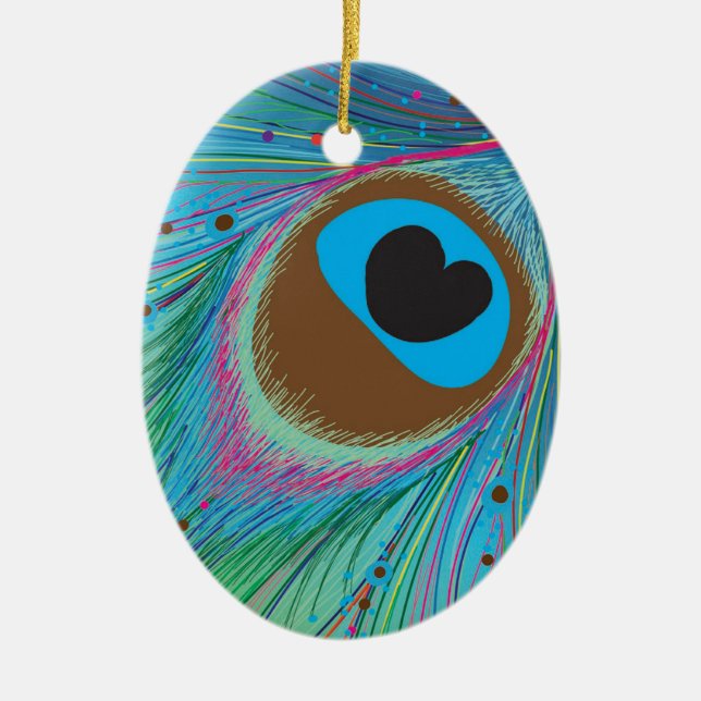 Peacock feather lines background ceramic tree decoration (Front)