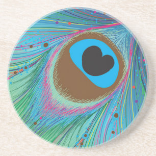 Peacock feather lines background coaster