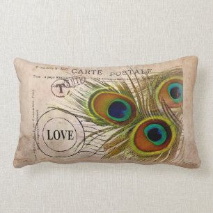 Peacock Feather Love Note Lumbar Cushion