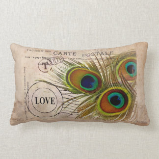 Peacock Feather Love Note Lumbar Cushion