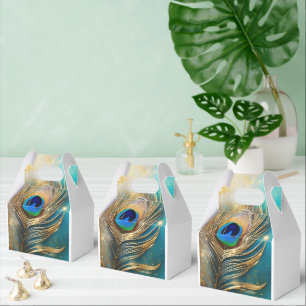 Peacock feather luxurious plume teal white favour box