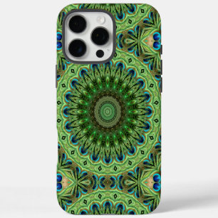 Peacock Feather Mandala Emerald and Blue Symmetry iPhone 16 Pro Max Case
