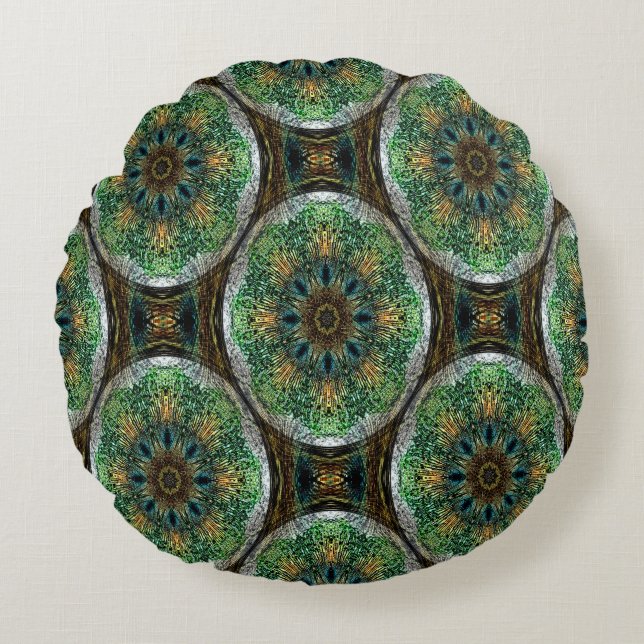 Peacock Feather Mandala's... Round Cushion (Front)