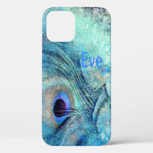 Peacock feather marble blue teal purple iPhone 12 case