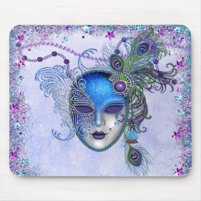 Peacock Feather Masquerade Mask Mouse Pad (Front)