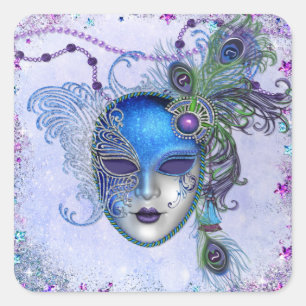 Peacock Feather Masquerade Mask Square Sticker