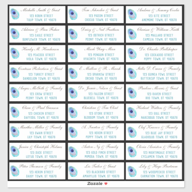 Peacock Feather Modern Wedding Guest Address (Sheet)