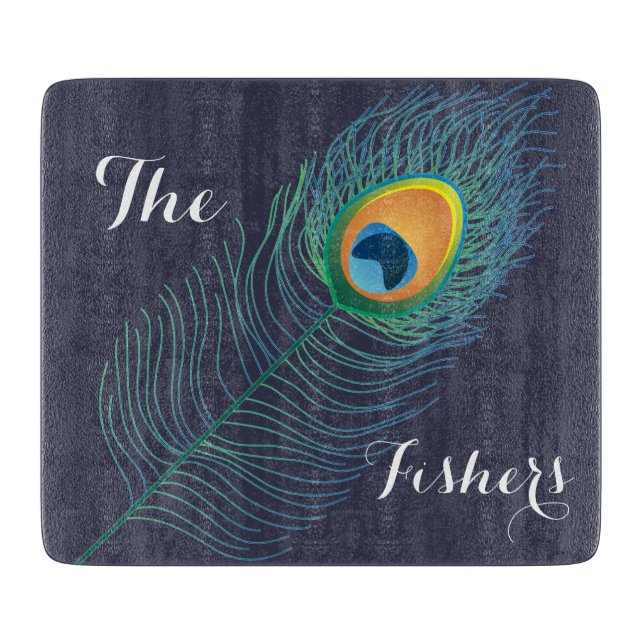 Peacock Feather Monogram Custom Cutting Board (Front)