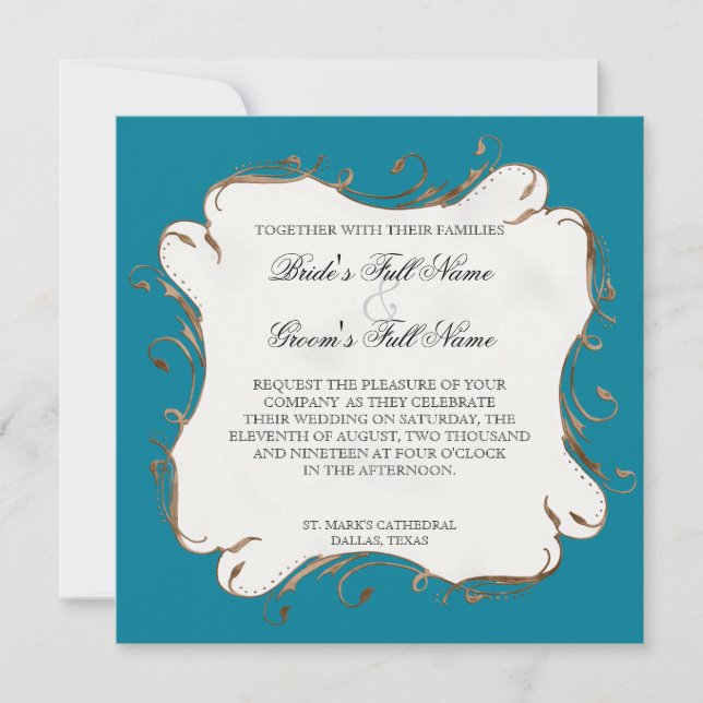 Peacock Feather n Swirls - Wedding Invitation (Front)