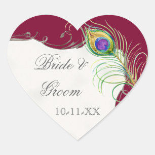 Peacock Feather n Swirls - Wedding Seals Stickers