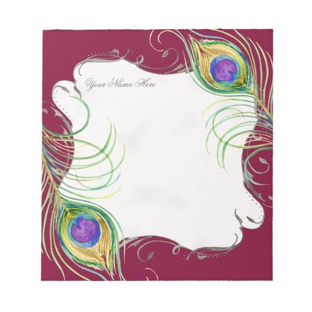 Peacock Feather n Swirls Wedding Stationery Notes (Front)