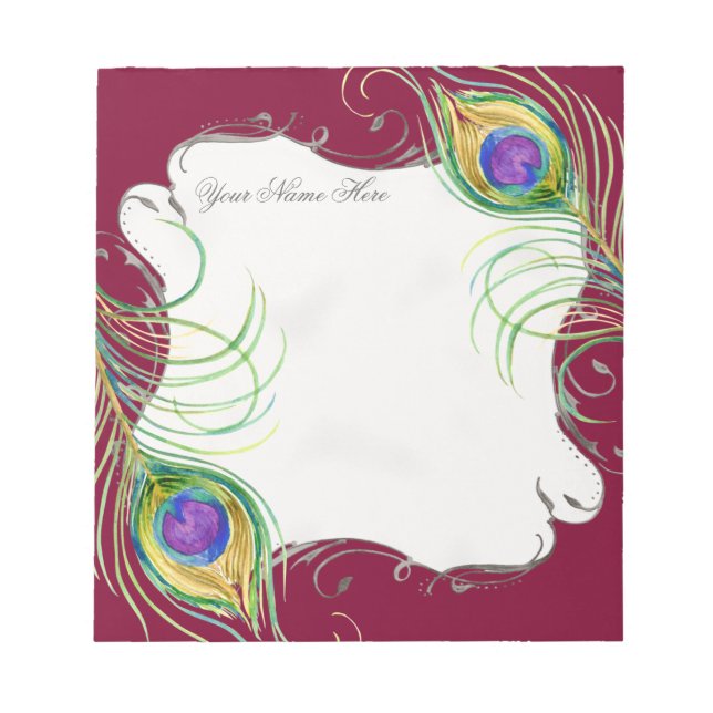 Peacock Feather n Swirls Wedding Stationery Notes (Front)