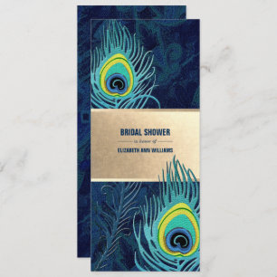 Peacock Feather Navy Blue Turquoise Bridal Shower  Invitation