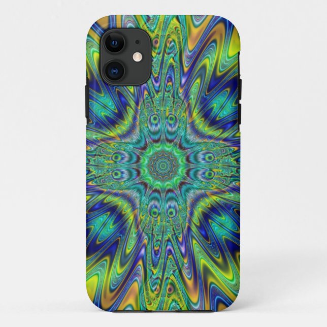 Peacock Feather Neon Fractal Funky Designer Art Case-Mate iPhone Case (Back)