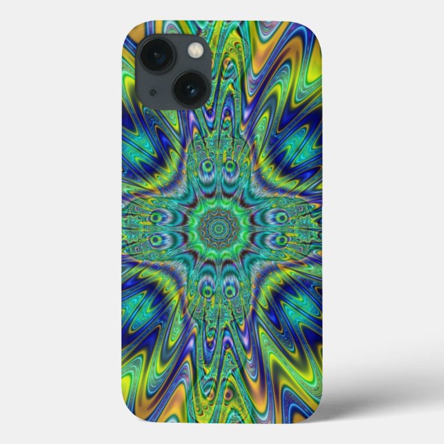 Peacock Feather Neon Fractal Funky Designer Art Case-Mate iPhone Case (Back)