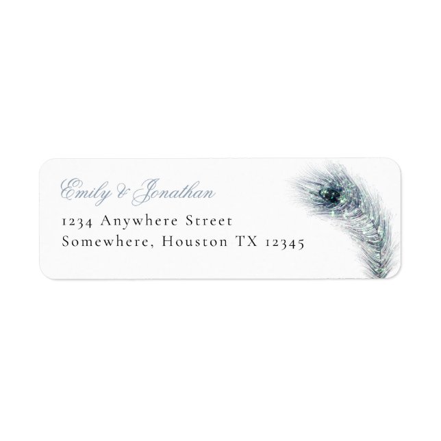 Peacock Feather Newlyweds Return Address Wedding Label (Front)