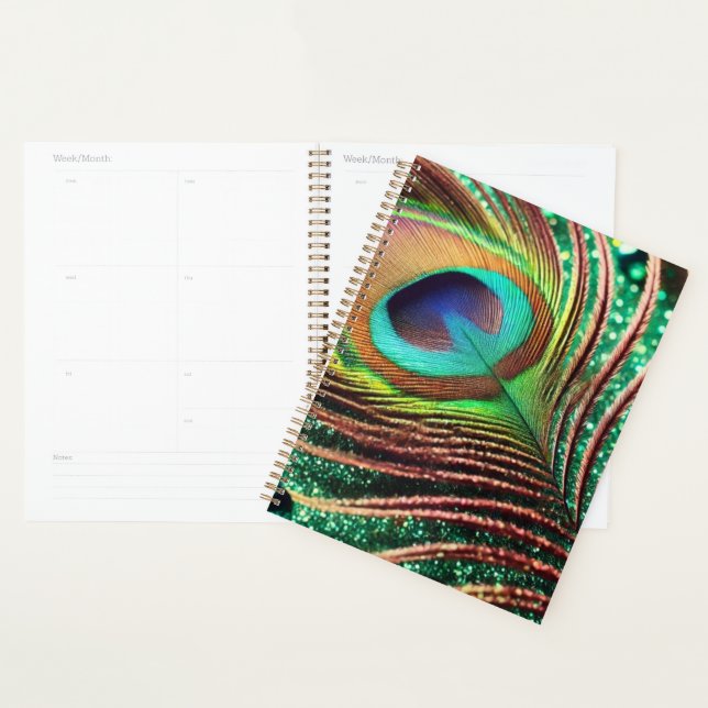 Peacock Feather on Green Glitter Planner (Display)