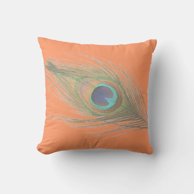 Peacock Feather on Orange Cushion (Front)