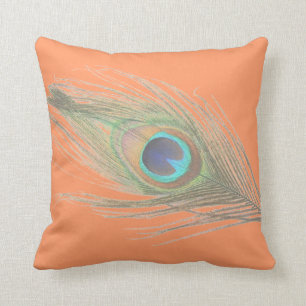 Peacock Feather on Orange Cushion