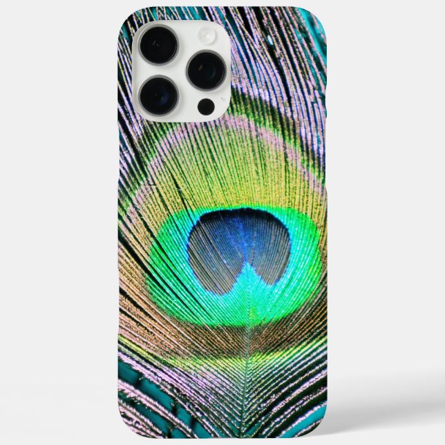 Peacock Feather on Turquoise Case-Mate iPhone Case (Back)